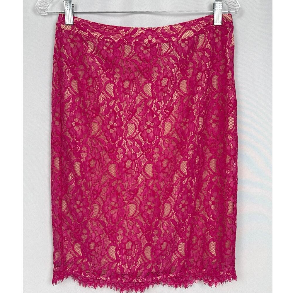 Joie Womens Lace Overlay Pencil Skirt Size XS Magenta Pink Cottagecore Romantic